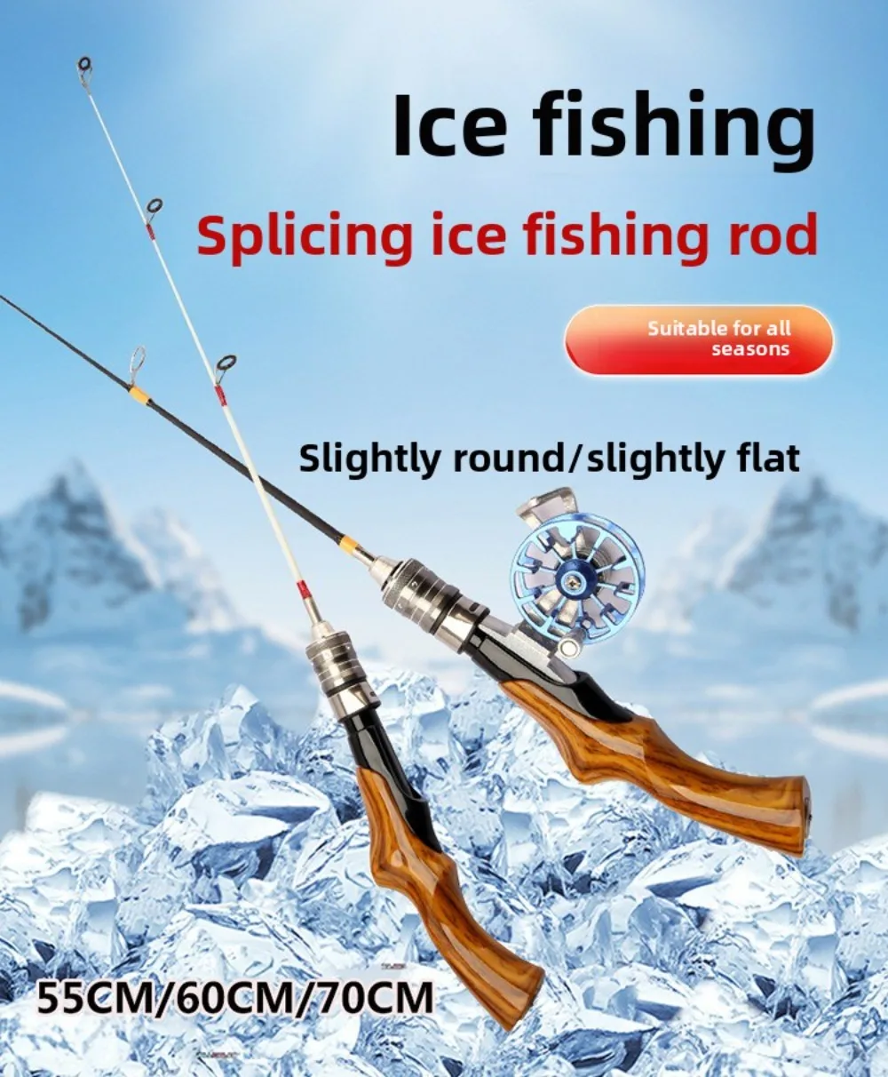 Detalle de caña de pesca giratoria de invierno en diseño compacto
