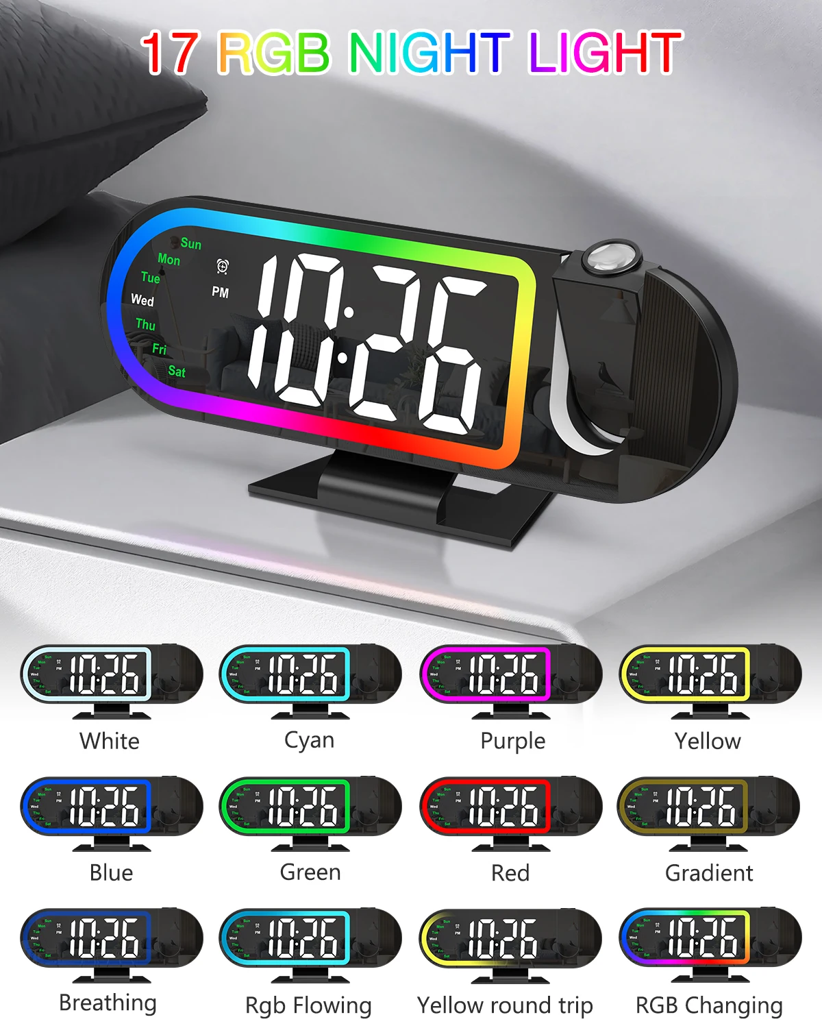 Reloj despertador con proyección LED