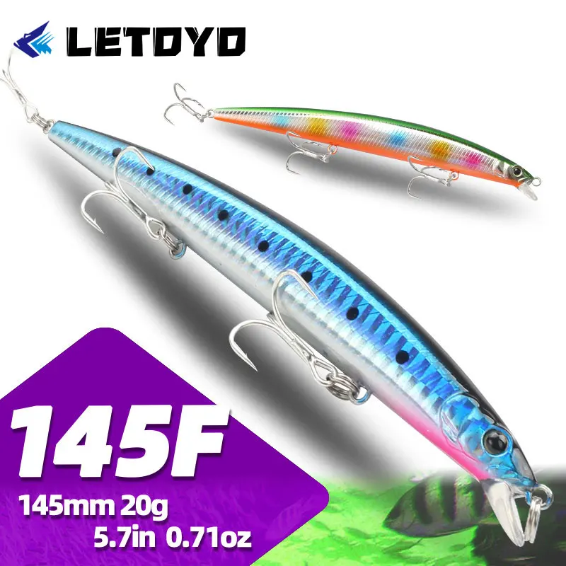 LETOYO Jerkbait flotante para lubina y lucio en mar, imitación pez