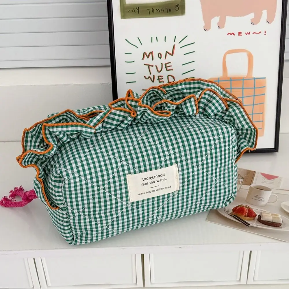 Bolsa de Maquillaje Vintage de Cuadros con Organizador y Volantes - imagen 2