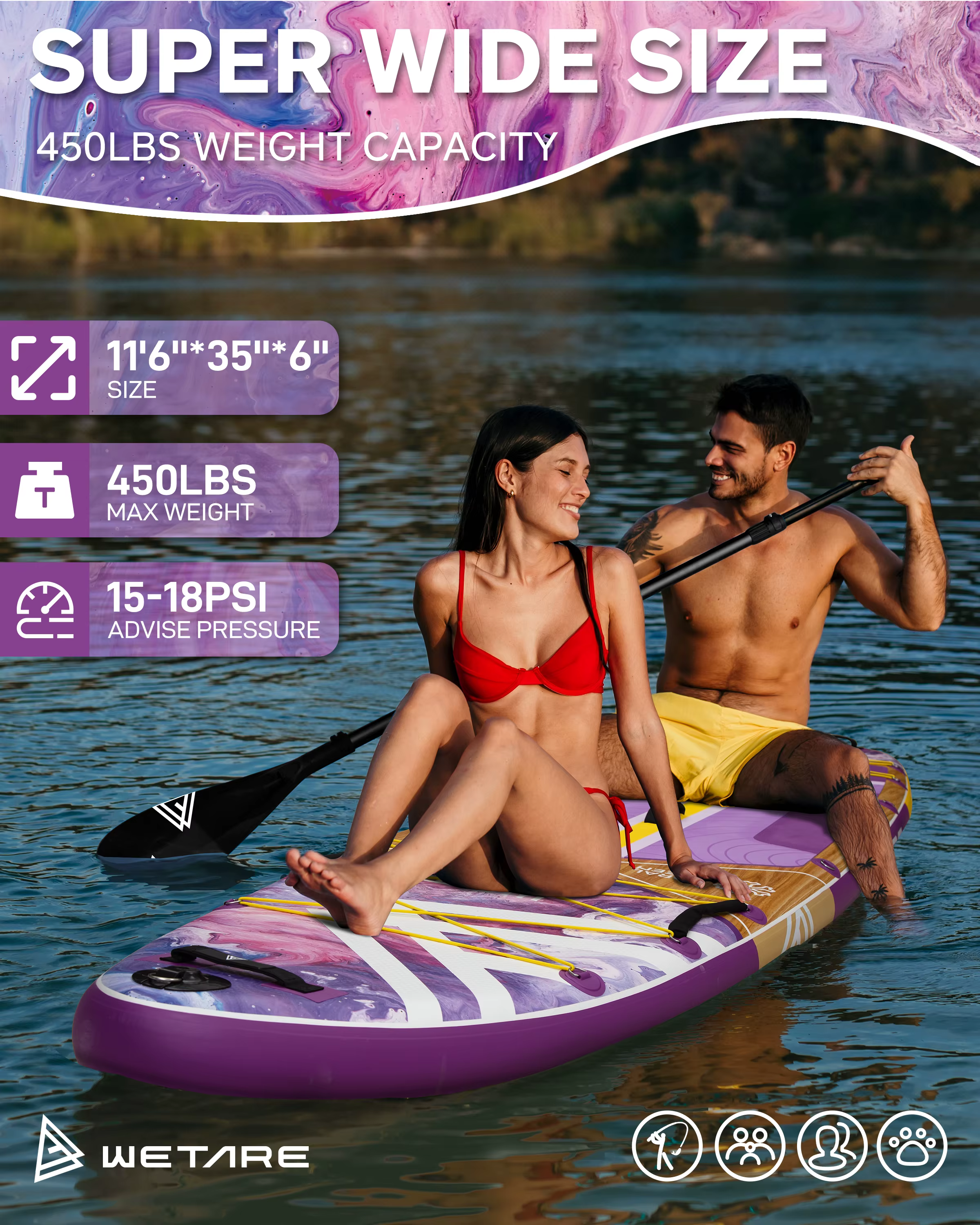 WETARE Tabla Paddle Surf Inflable – Extra ancha para pesca - imagen 3