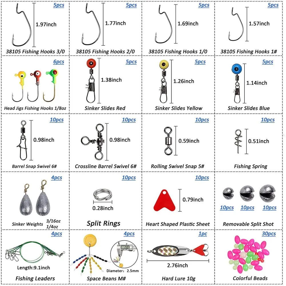 Kit Accesorios Pesca: Anzuelos Jig + Pesas Giratorias + Anillos Divididos - imagen 3