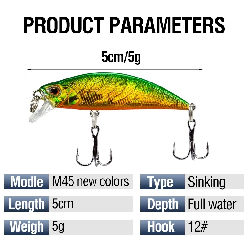 Jerkbait Minnow de ojos 3D con anzuelos triples para lubina y trucha