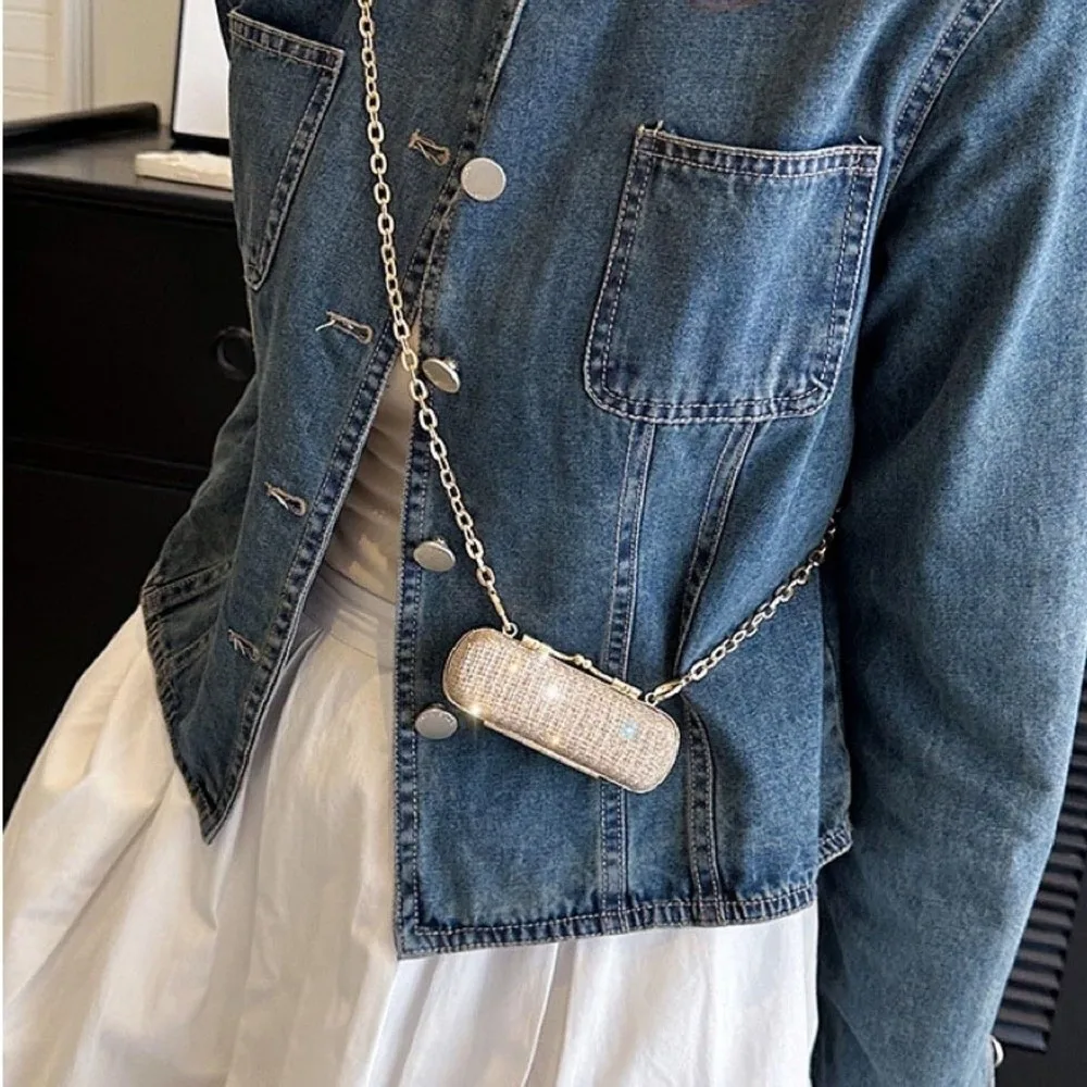 Bolso de noche mini brillante con bandolera y cadena para mujer - imagen 2
