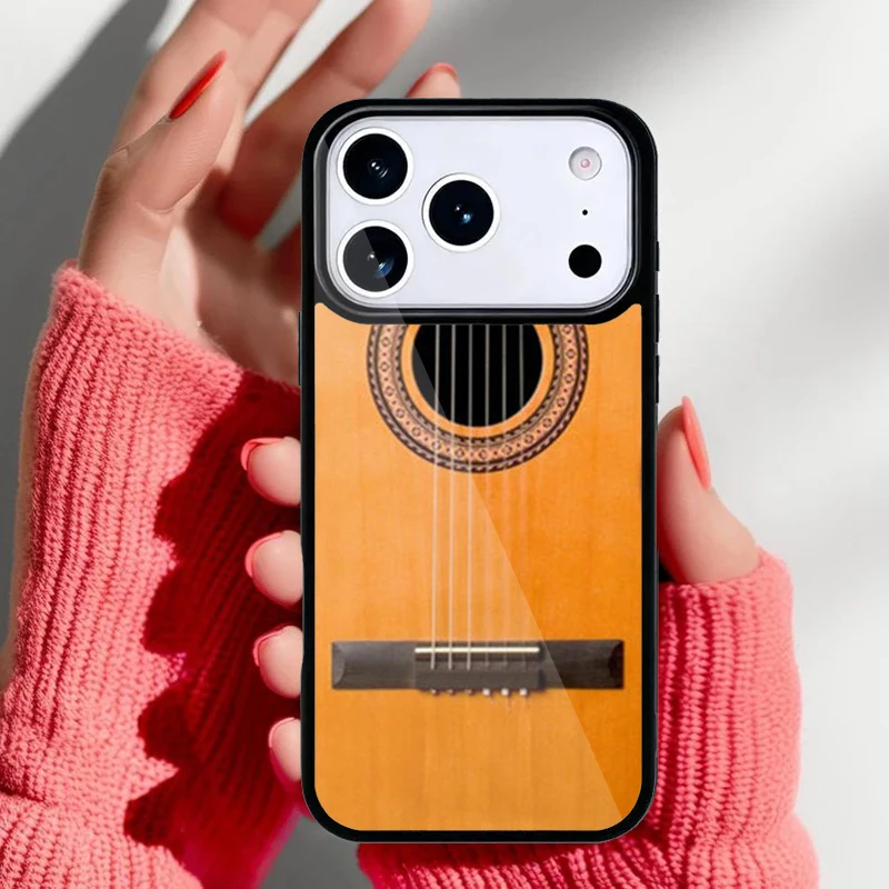 Funda de madera con diseño guitarra vista frontal