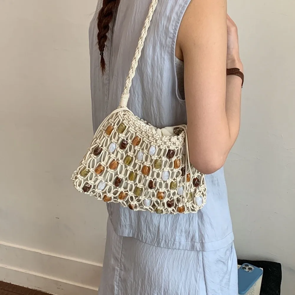 Bolso de hombro bohemio tejido con cuentas – gran capacidad veraniega - imagen 2