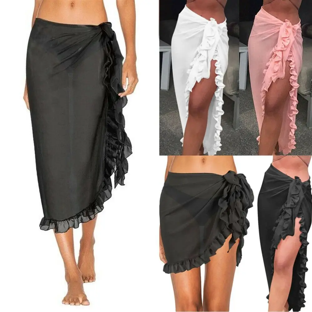Vestido de playa largo de gasa con falda envolvente transparente - imagen 2