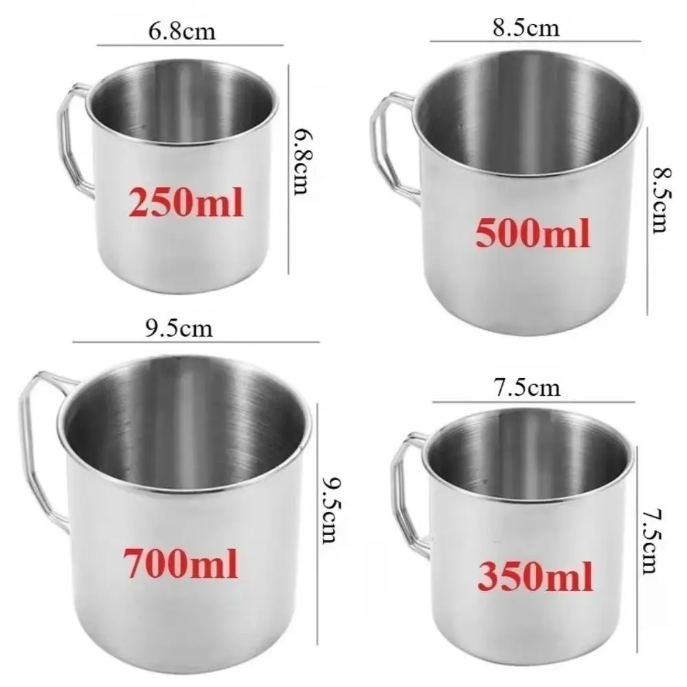 Taza de camping de acero inoxidable con asa plegable