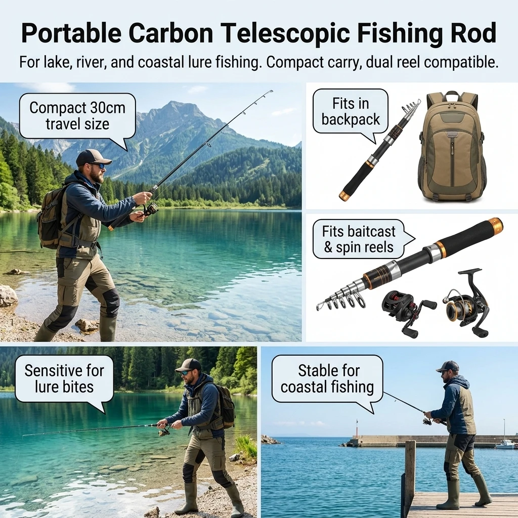 Caña telescópica fibra de carbono compacta viaje para pesca - imagen 5
