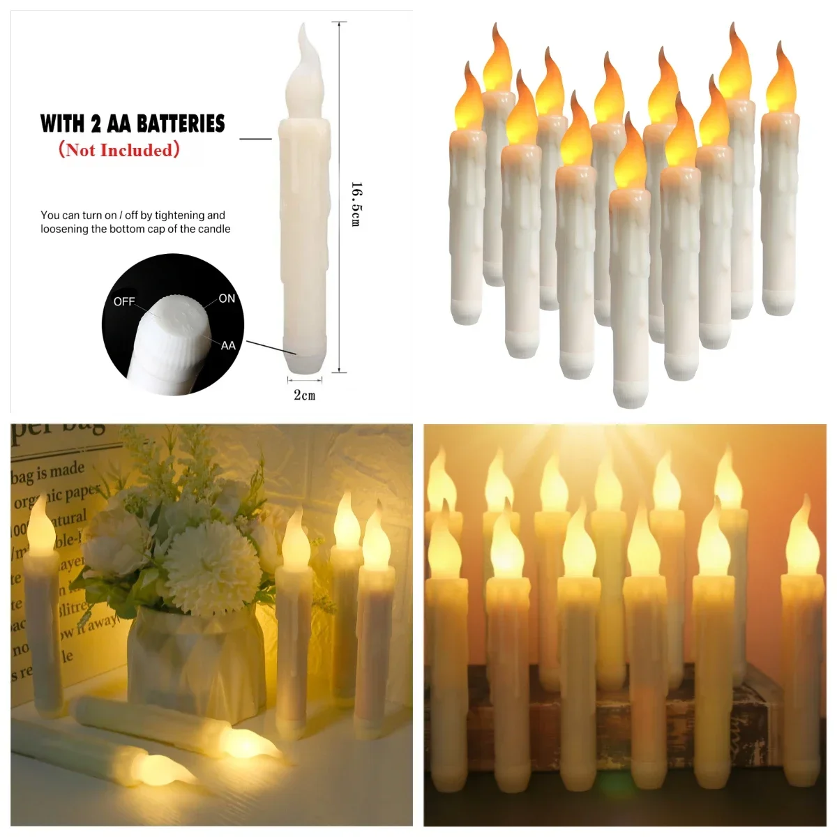 Velas LED cónicas sin llama para decoración navideña en ventanas - imagen 2