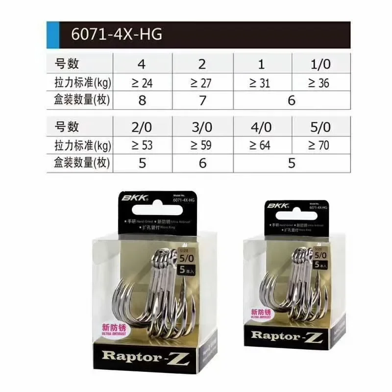 Anzuelos triples BKK Raptor de acero carbono afilados con púas