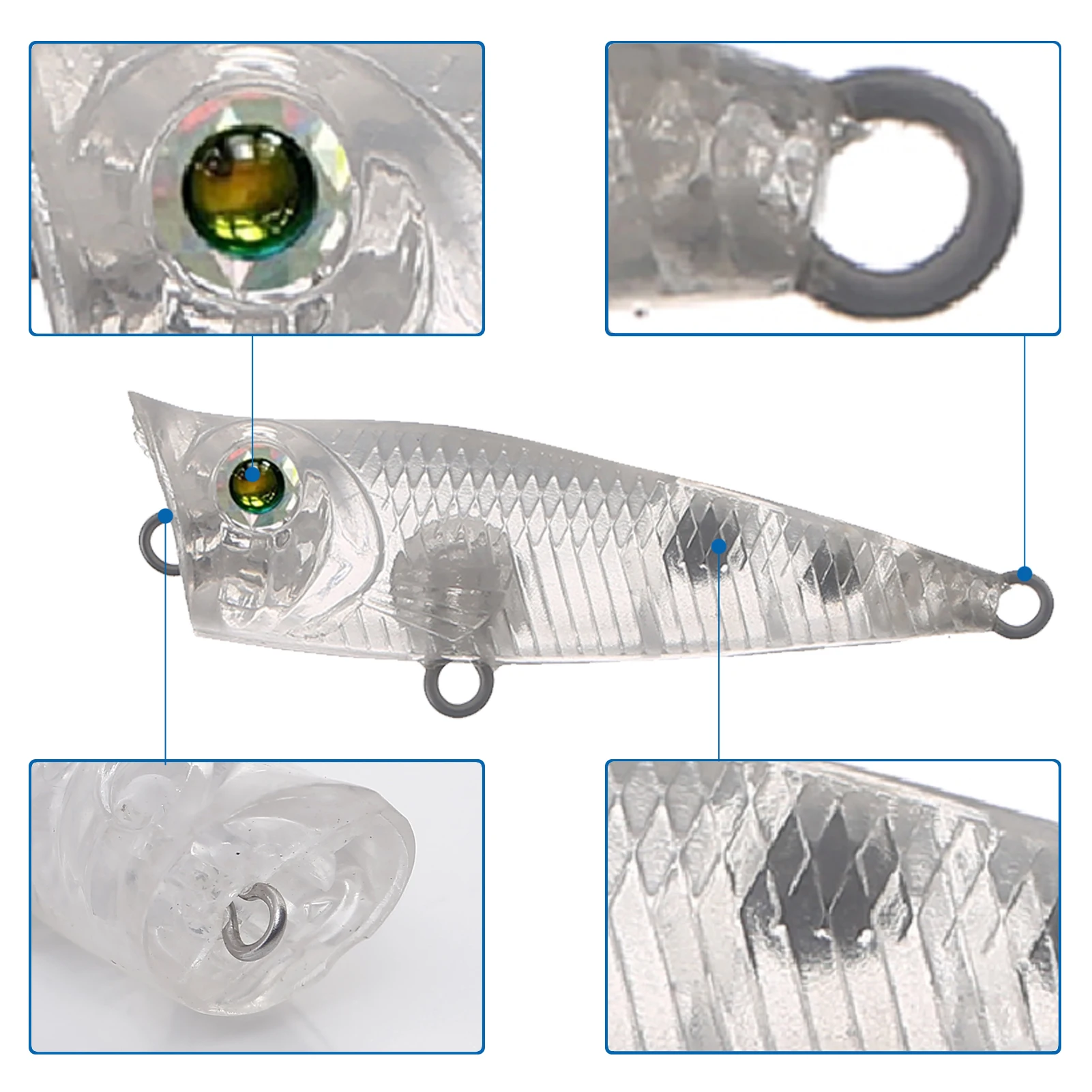 Popper Free Fisher Mini sin pintar – Cebo duro blanco superficie - imagen 4