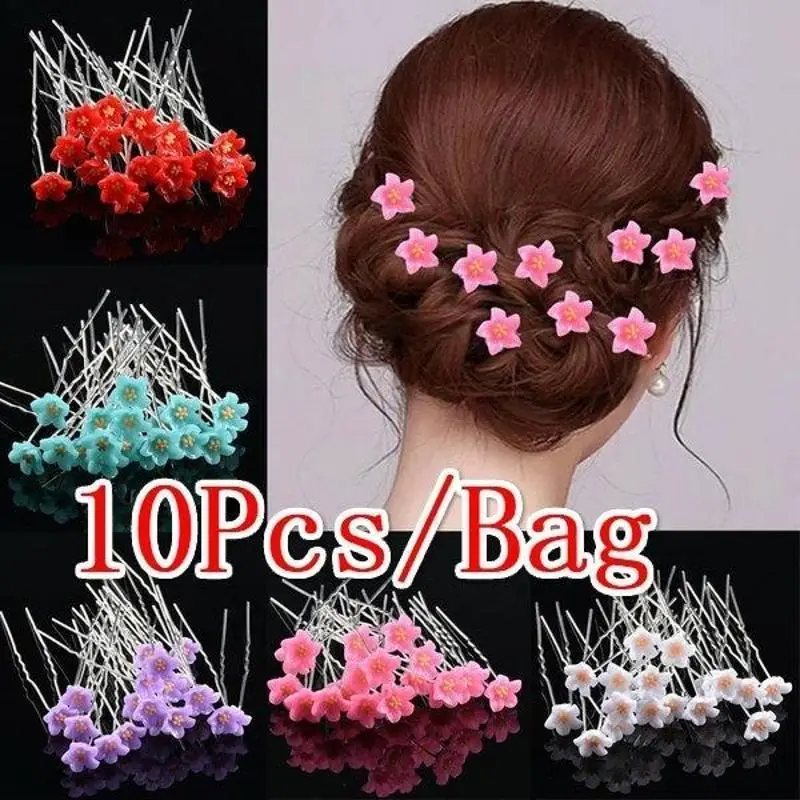 Pinzas de pelo en forma de U con flores en colores variados