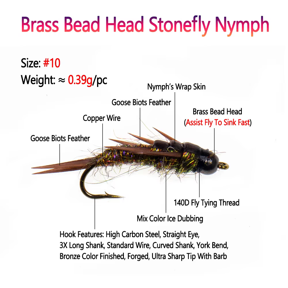 Bimoo Ninfa Stonefly marrón con cabeza de latón - imagen 3