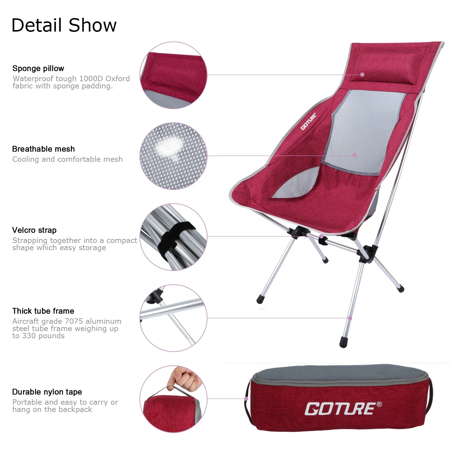 Goture Silla de pesca plegable ultraligera respaldo alto con cojín - imagen 2