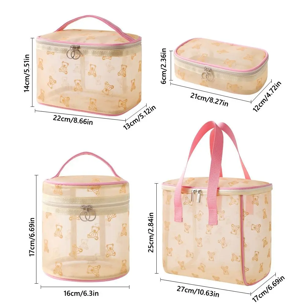 Neceser de viaje grande rosa beige con motivo de oso en malla - imagen 5