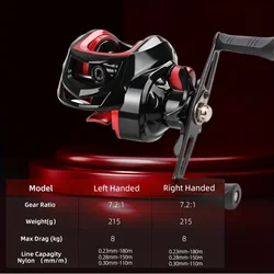 Carrete baitcasting 8KG – Ratio 7.2:1, 18+1BB