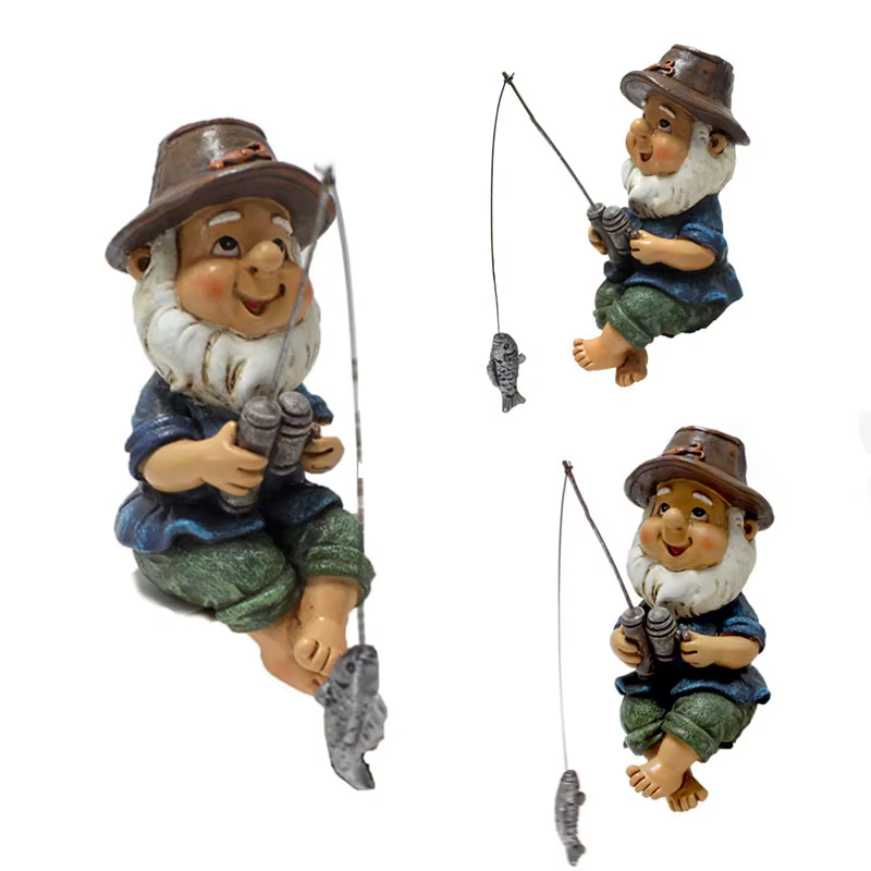 Figura decorativa gnomo pescador de jardín – Resina para exterior - imagen 4