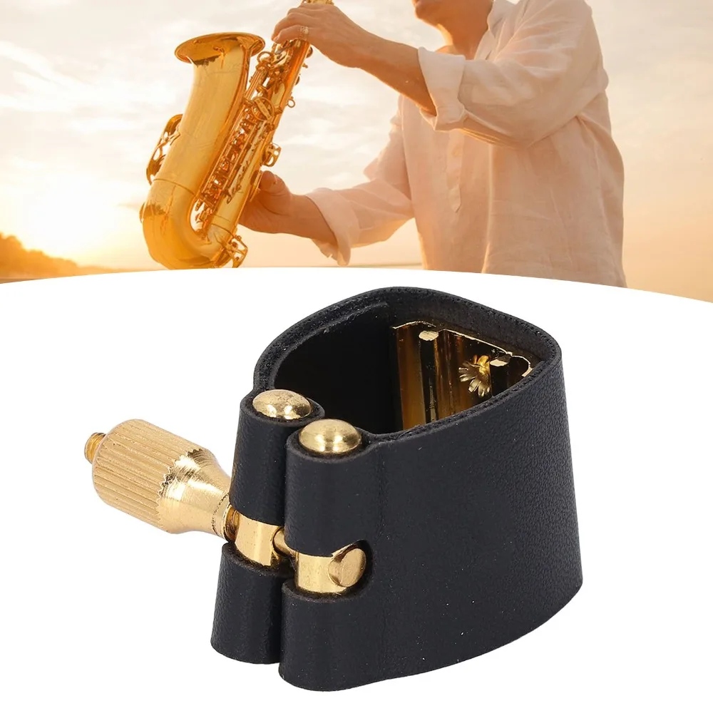 Abrazadera boquilla saxofón alto cuero y metal negra - imagen 3