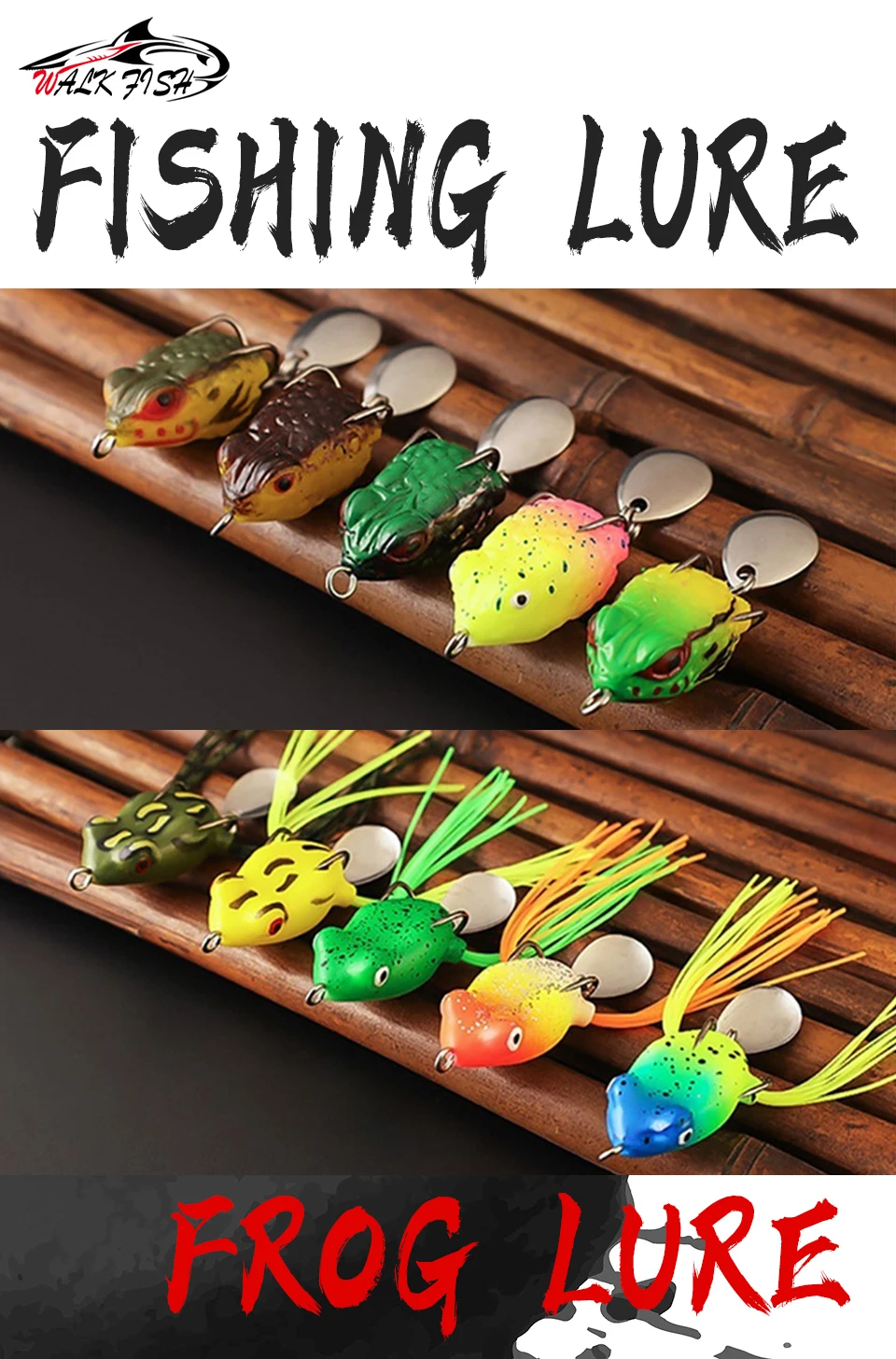 Vista frontal del señuelo WALK FISH Mini Toad Thunderfrog con ojos 3D