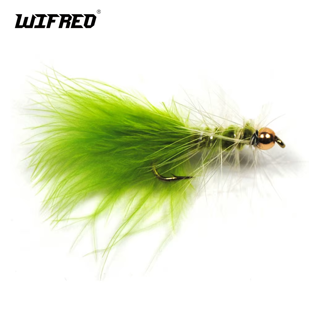 Wifreo Mosca Trucha Cabeza Latón Dorado Chartreuse Verde Oliva - imagen 2