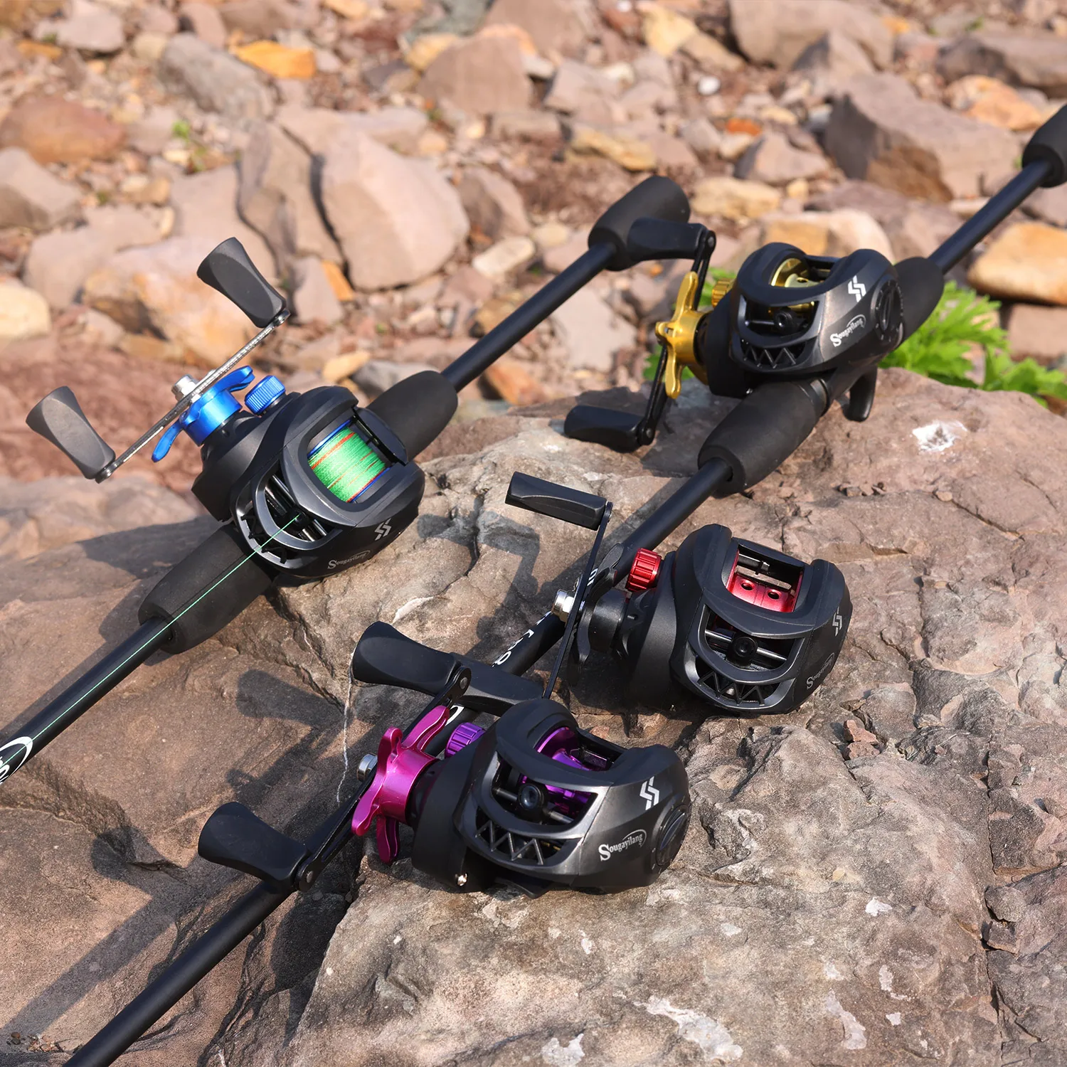 Caña de pescar de carbono con carrete baitcasting