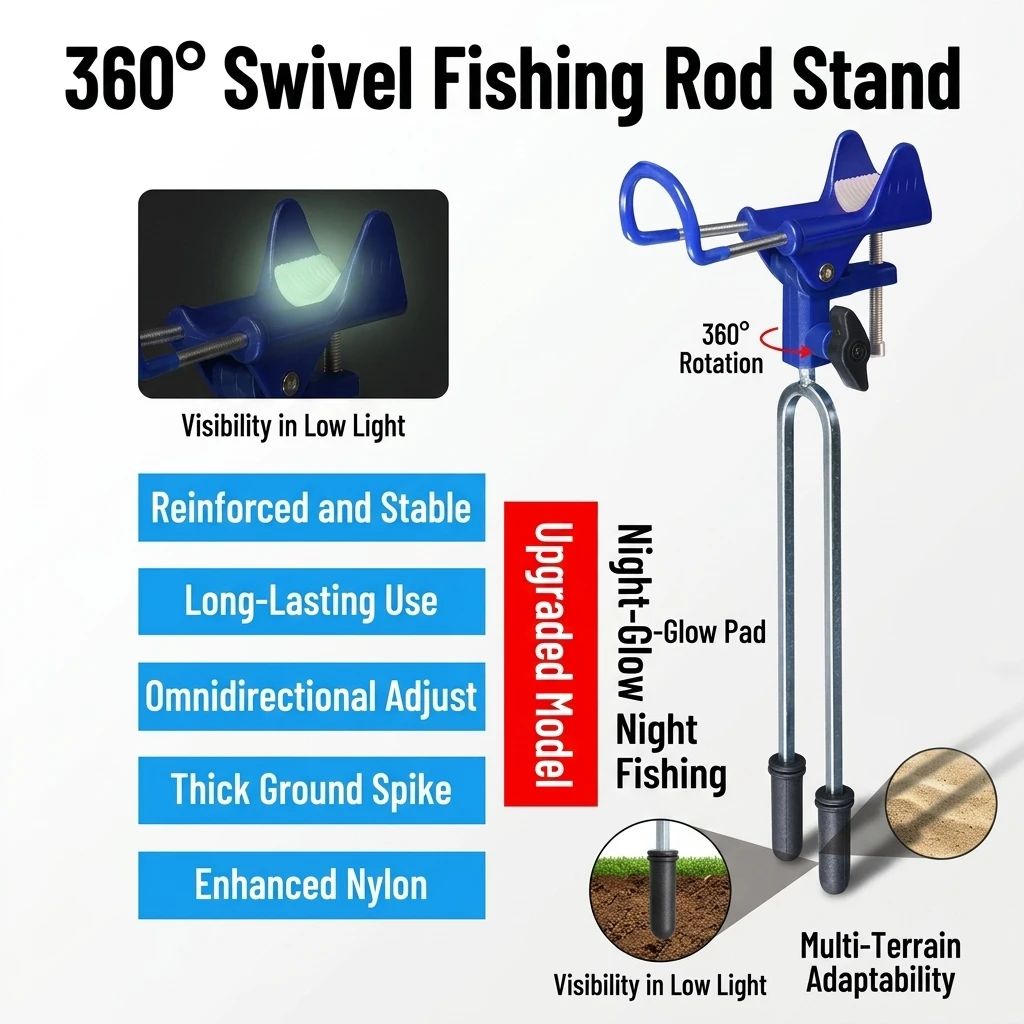 Soporte cañas pesca acero inoxidable 304 giratorio 360° y pico tierra