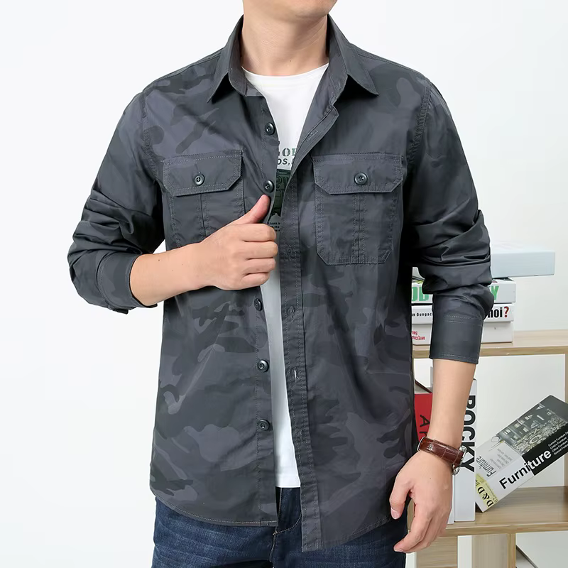 Camisa A2F9503 Camuflaje – Algodón puro gran tamaño hombre - imagen 5