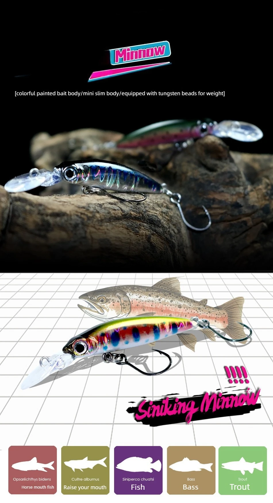 Señuelo MUKUN minnow vista lateral