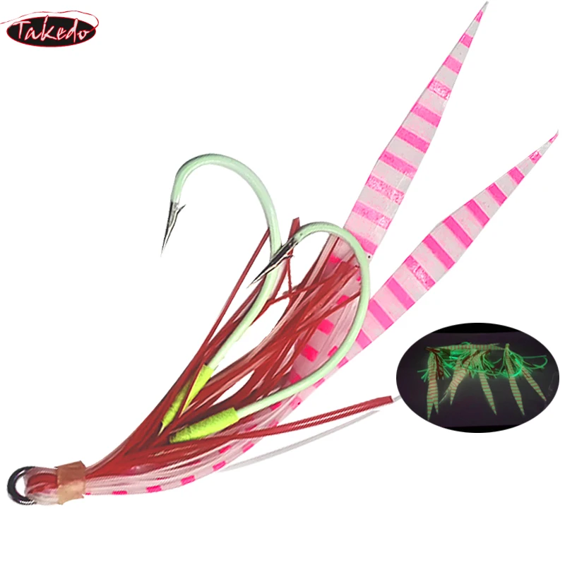 Anzuelos Jigging TAKEDO MARUSEIGO 28 – Fluorocarbono falda silicone para lubina