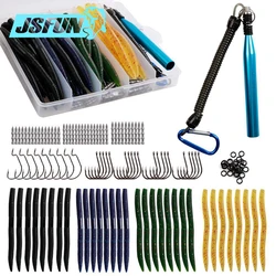 JSFUN Señuelos de vinilo tipo gusano con plomo y anzuelos – Kit
