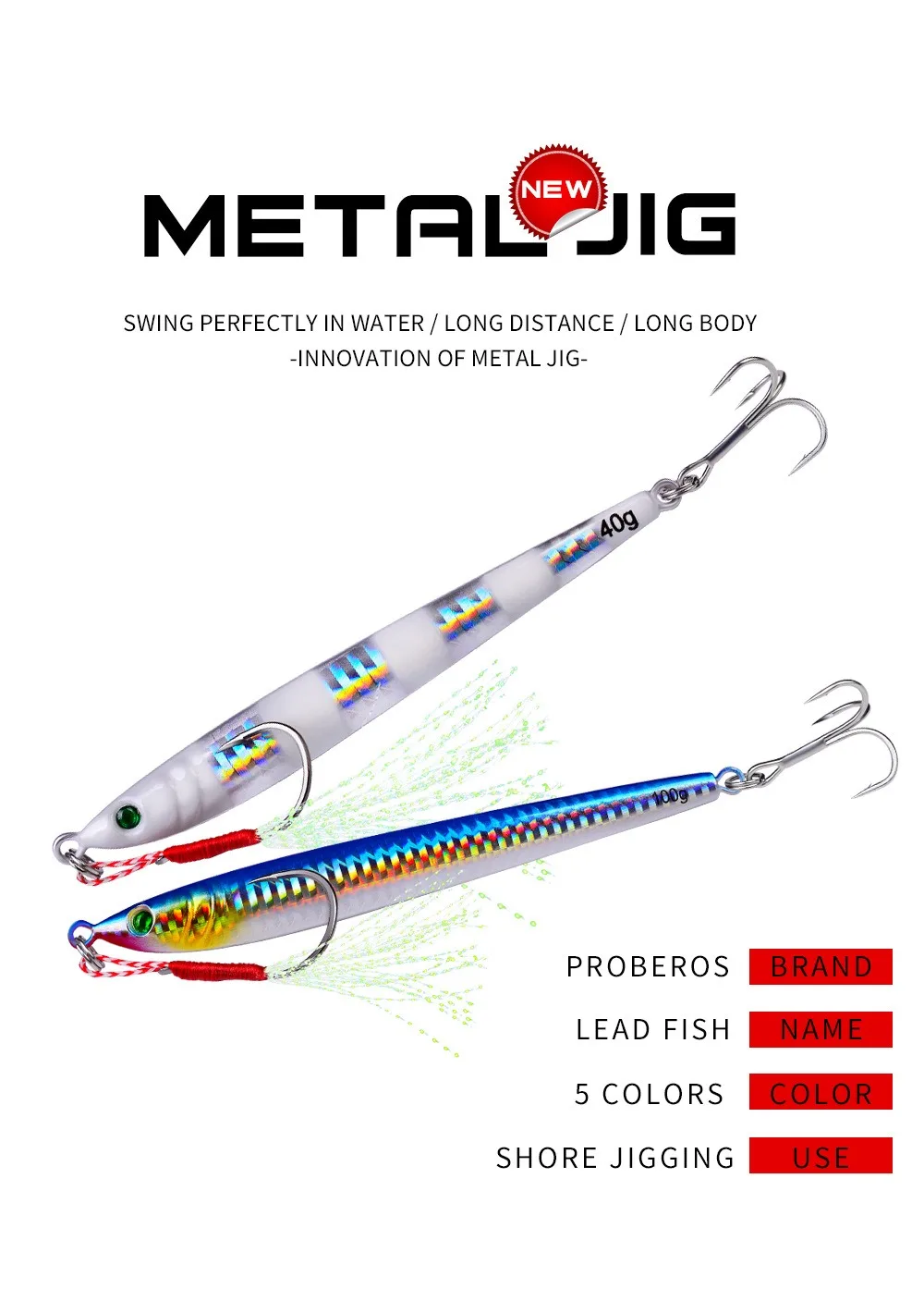 Jig de metal con cebo de peso en distintas opciones