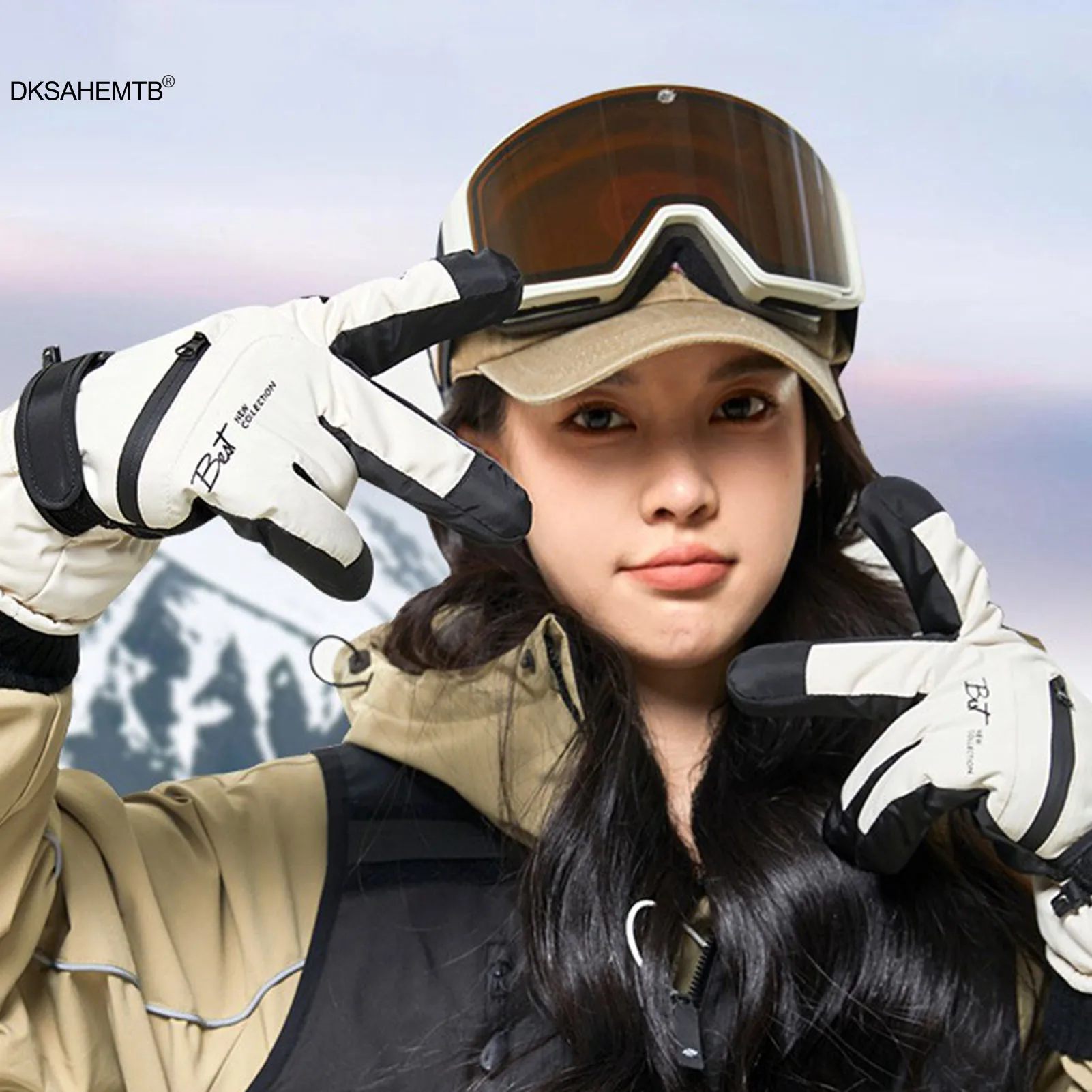 Guantes impermeables de esquí con pantalla táctil y felpa gruesa - imagen 4