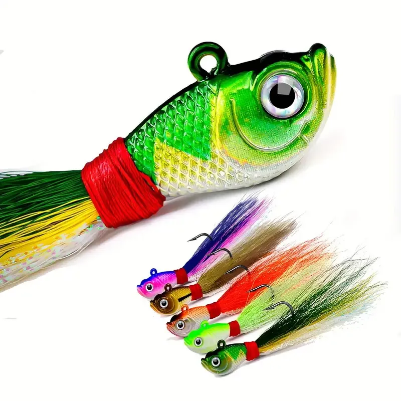 Señuelo jigging con cabeza de plumas y ojos 3D