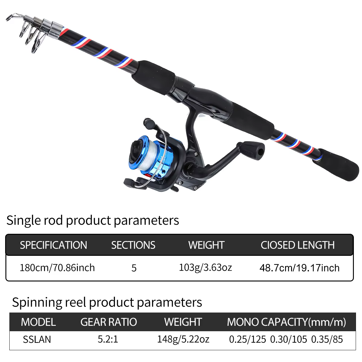 Combo caña telescópica carbono y carrete para pesca - imagen 5