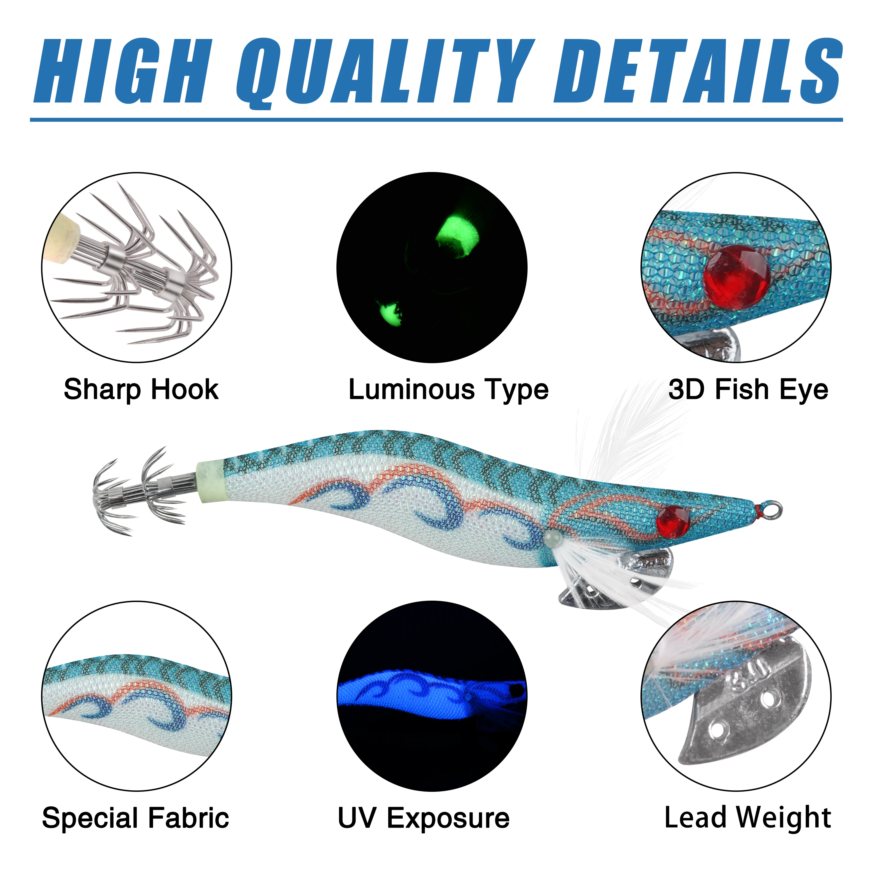 Jig Head luminosa UV para calamar – Agua salada - imagen 2