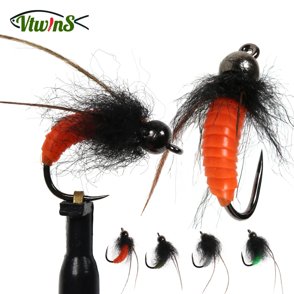 Vtwins Anzuelos de pesca con mosca de tungsteno para trucha Pupa Ninfa - imagen 4
