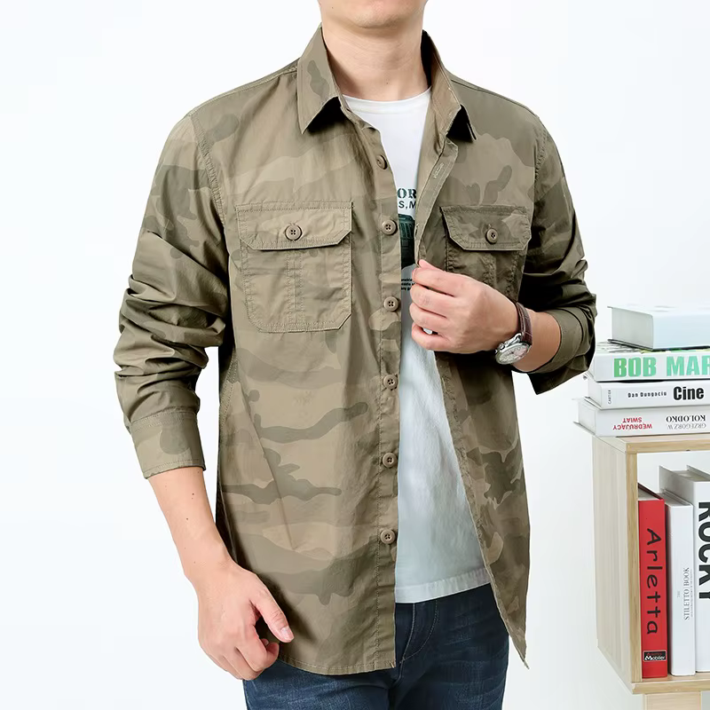 Camisa A2F9503 Camuflaje – Algodón puro gran tamaño hombre