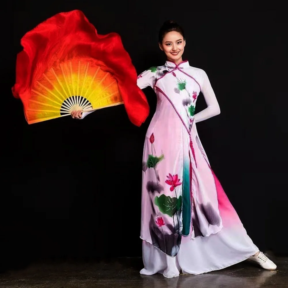 Abanico de bambú de seda multicolor para danza del vientre - imagen 3