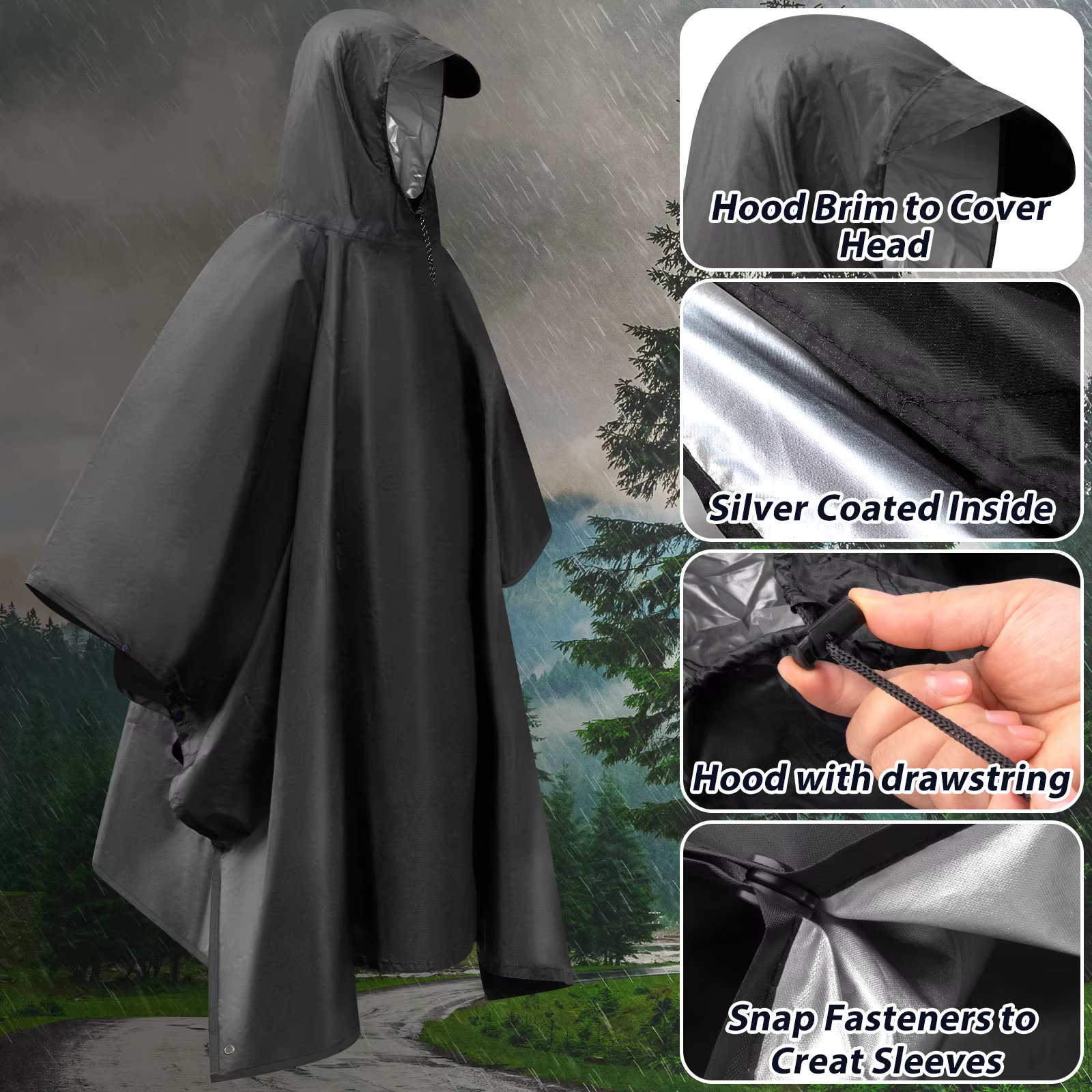 Poncho utilizado como refugio y lona impermeable