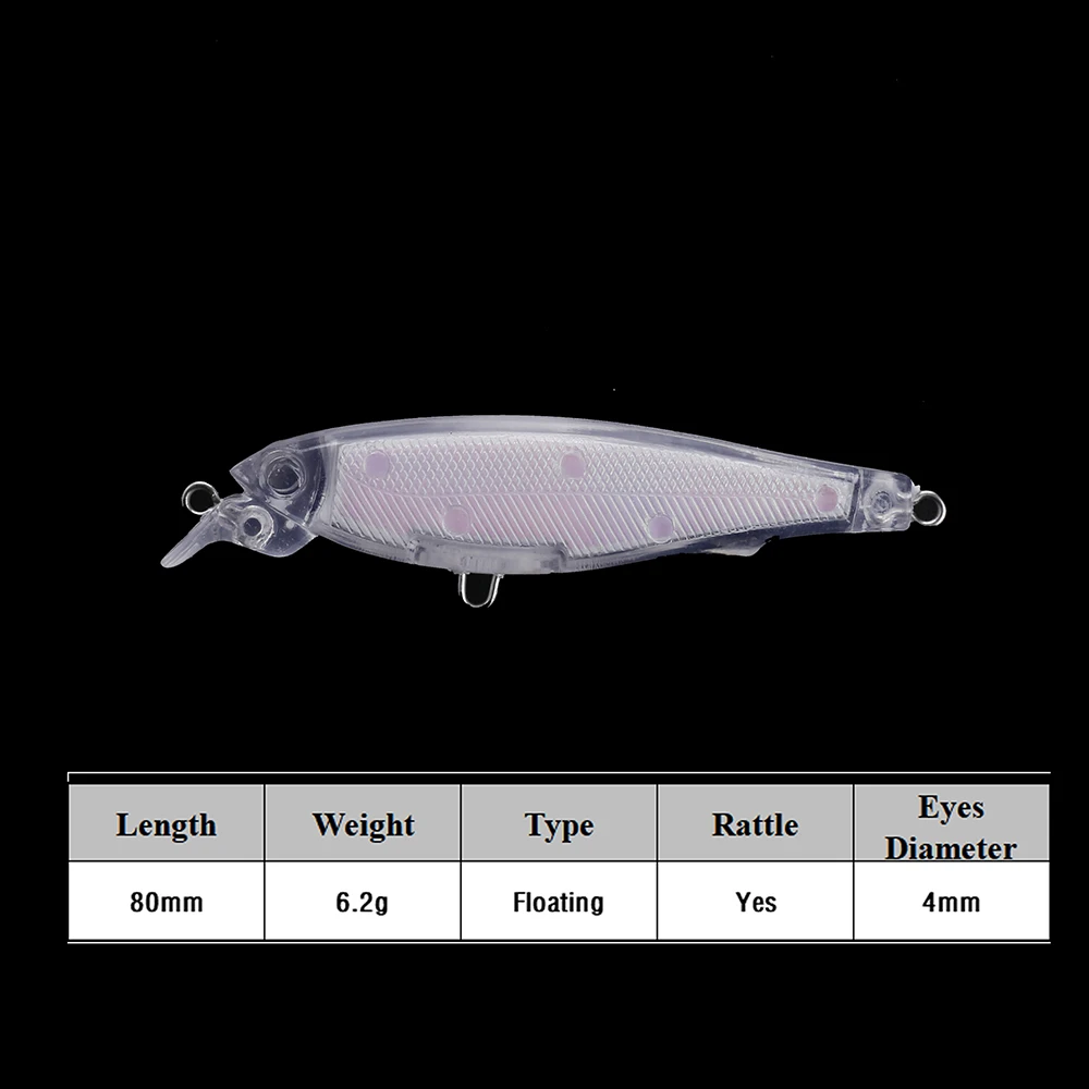 Señuelos Minnow en blanco Chan'sHuang 8cm – sonajero holográfico - imagen 3