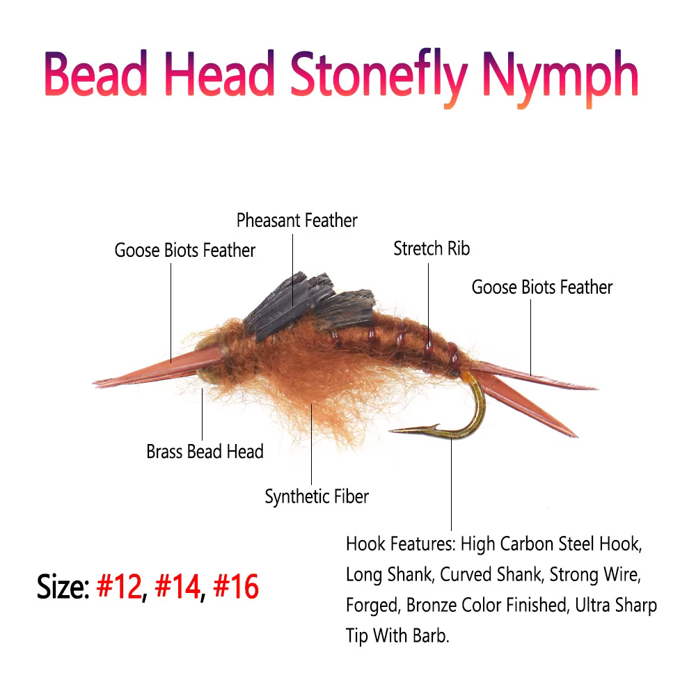 Bimoo Señuelos Stonefly Nymph latón – Color marrón para trucha y perca