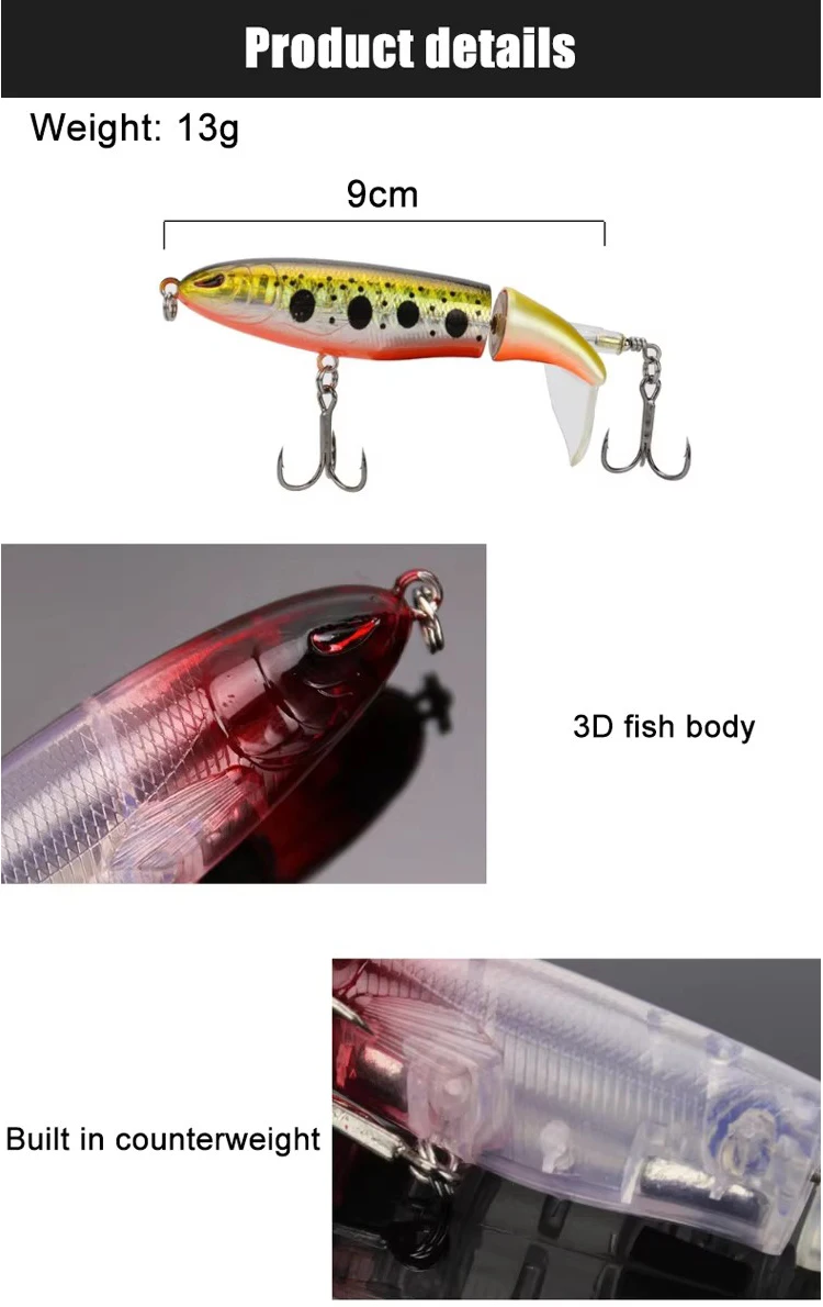 Señuelo Popper weihefishing vista frontal con ojos 3D