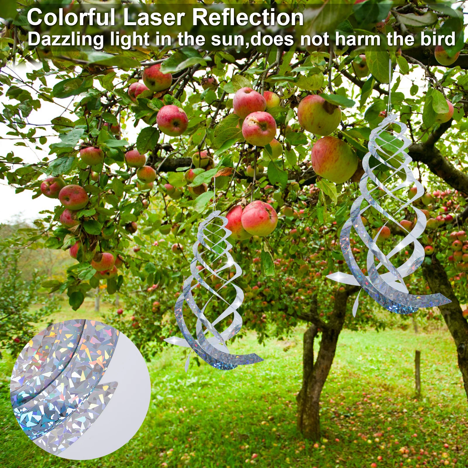 Reflectores espirales colgantes para ahuyentar aves en huertos - imagen 5