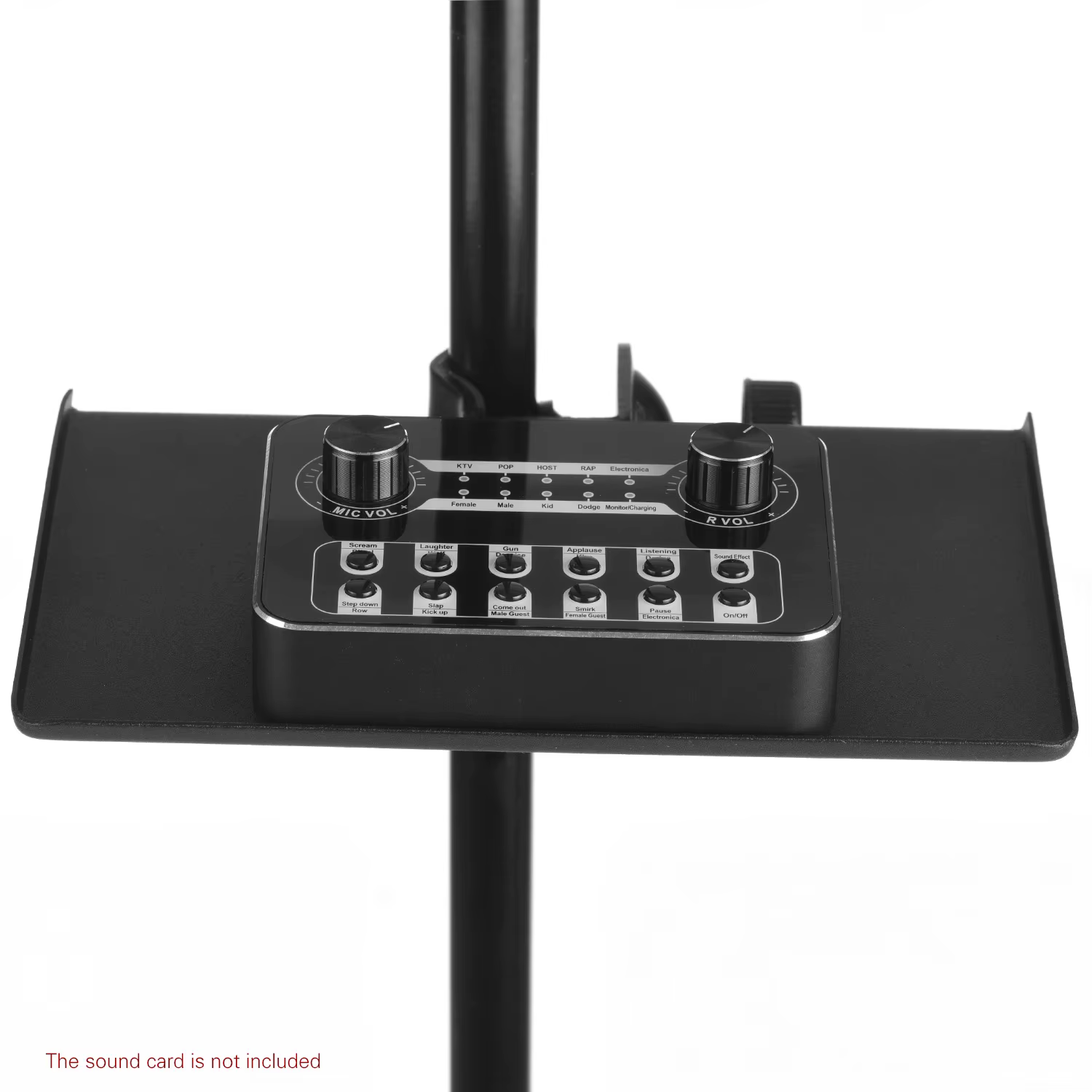 Soporte universal de micrófono con abrazadera y bandeja – Metal