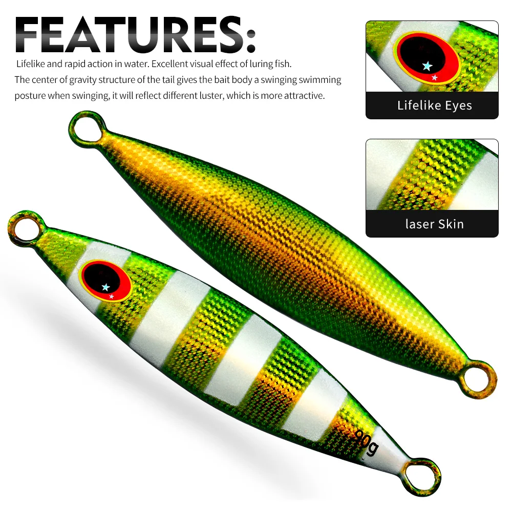 Señuelo metálico luminoso para pesca lenta en agua salada