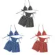 Bikini vintage de punto a rayas con lazo para mujer