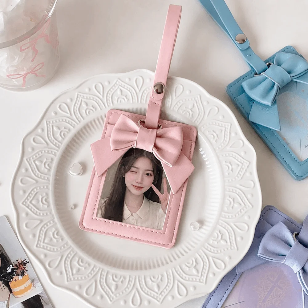Porta tarjetas de cuero PU con lazo y funda protectora para fotos