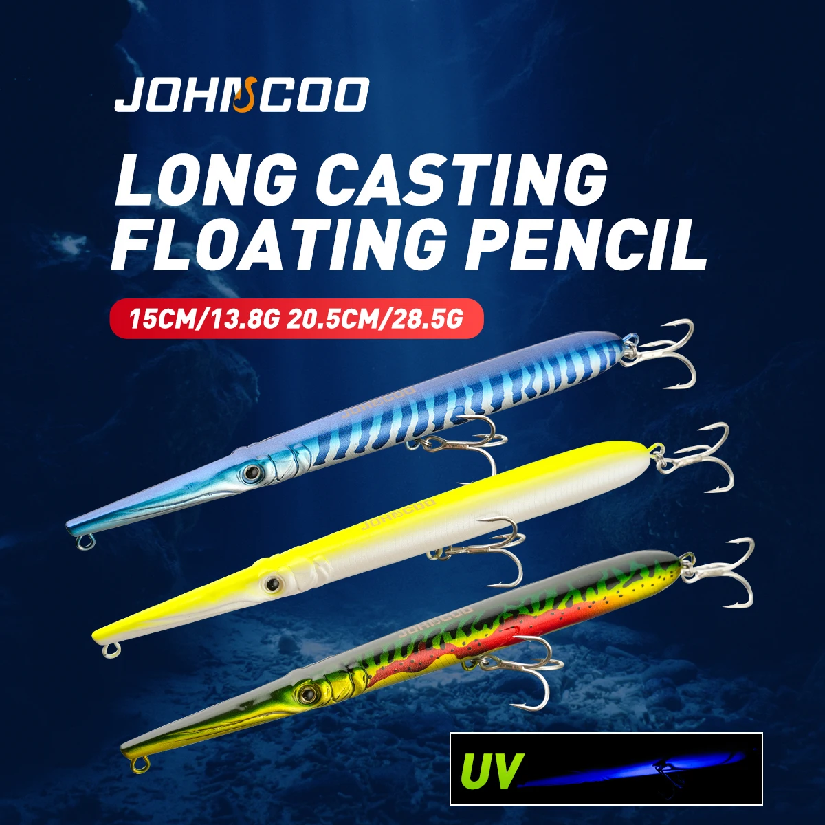 Johncoo Stickbait tipo lápiz flotante de largo alcance para lubina