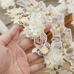 Aplique encaje mariposa flor blanca 3D para costura y manualidades